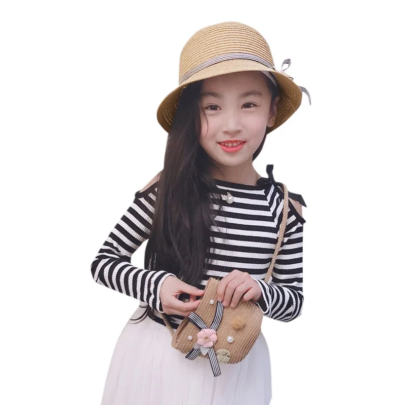 Chic Summer Kids Floral Straw Hats Fedora Hat Children Visor Beach Sun Baby Girls Sunhat Wide Brim Floppy Panama For Girl | Аксессуары