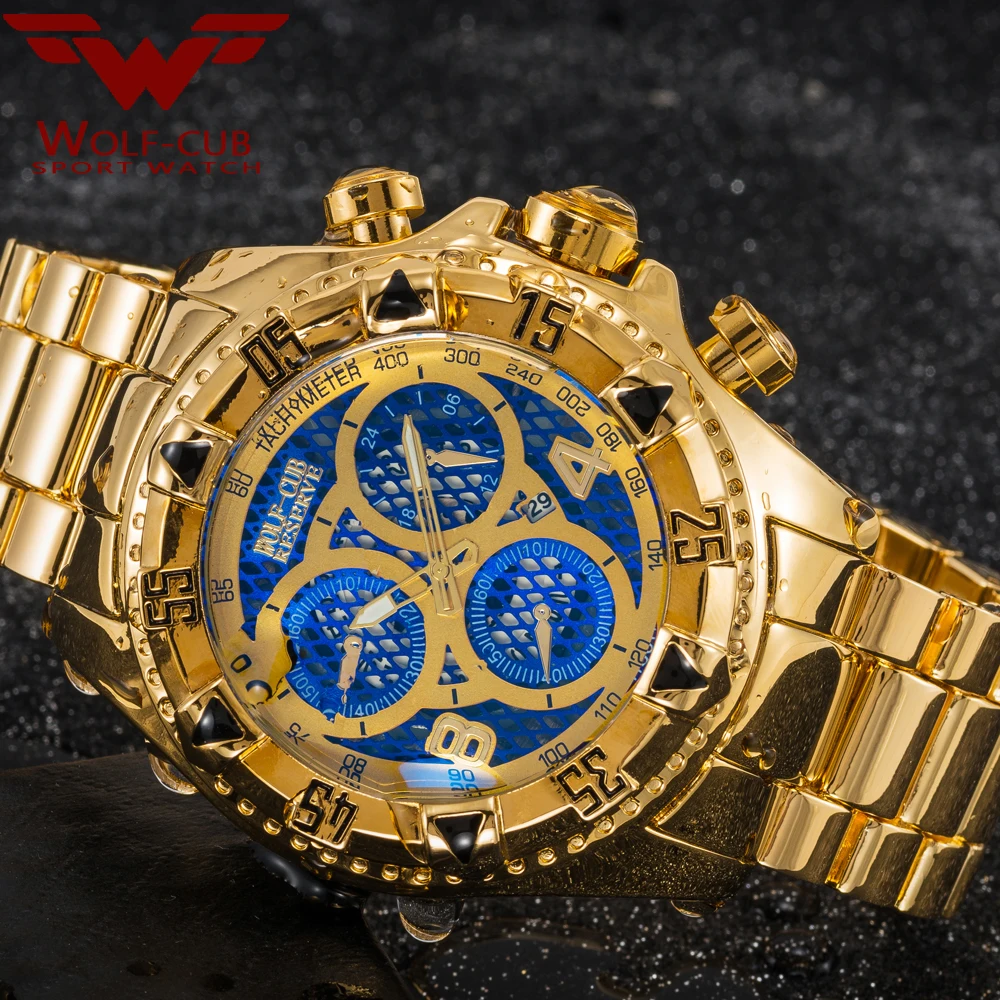 

WOLF-CUB Men's calendar personality large dial decoration 6-pin Spiral crown luxury sports watch 5 colors