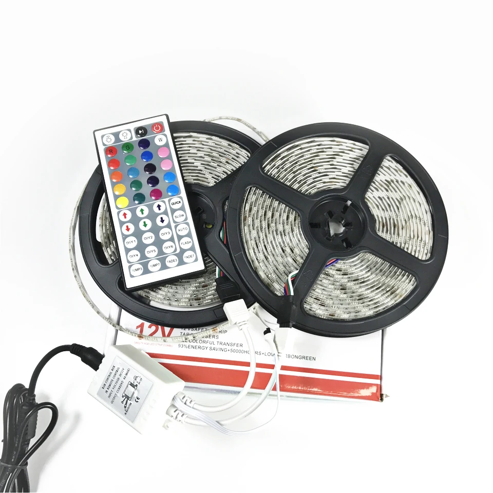 Набор светодиодных лент 10 метров IP20/IP65 водонепроницаемый SMD5050 60LED/M RGB DC12V 10A с 24/44key