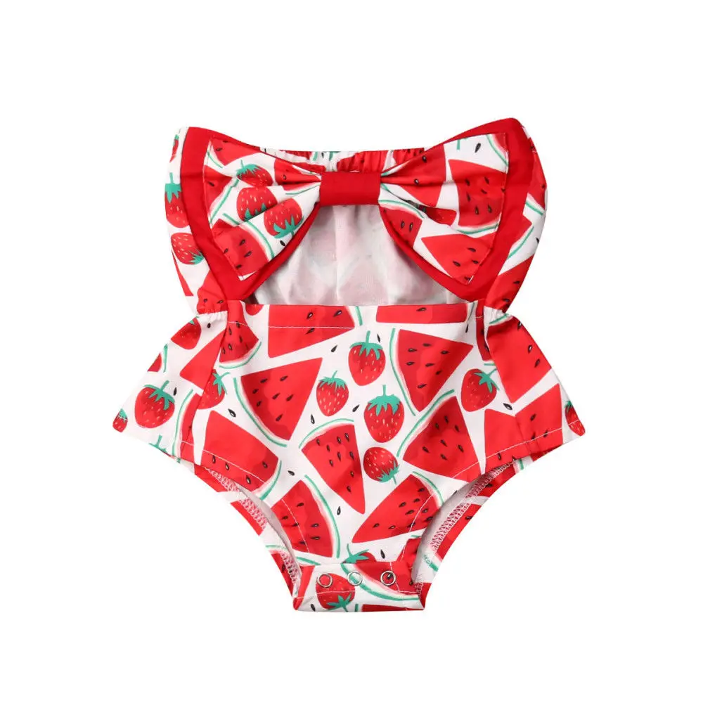 

Newborn Baby Girl Watermelon Tube Top Bownot Jumpsuit Outfits Clothes Summer Sleeveless Cute Baby Girl Bodysuits