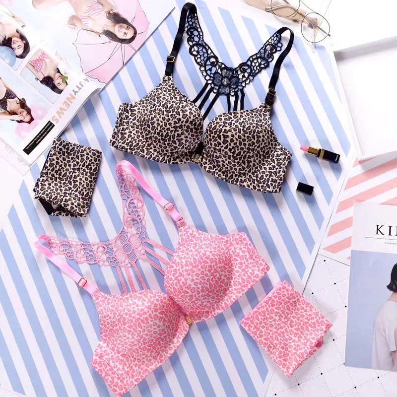 

Fashion Brand Leopard Bra Sets Sexy Women Underwear Set Push Up Lace Backless Bra and Panty Set Seamless Lingerie Set