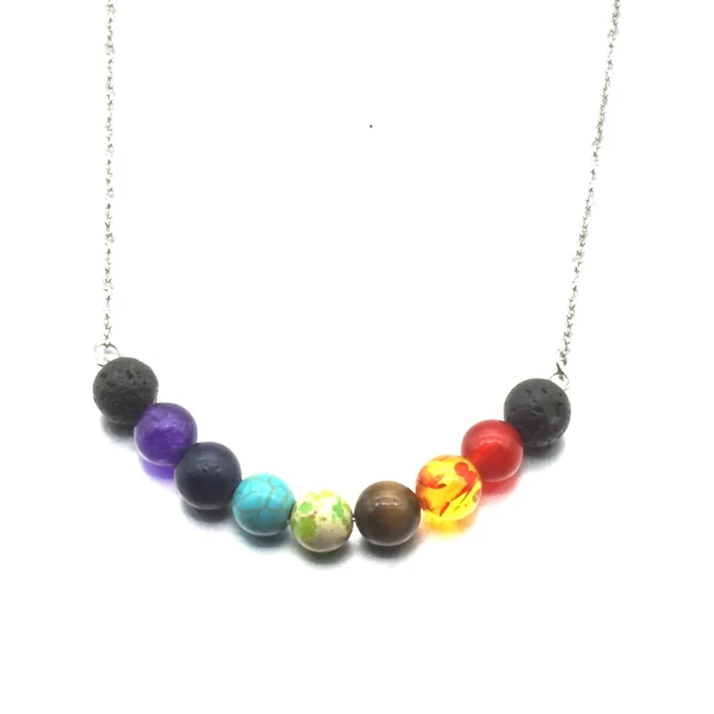 8 мм семь чакр бусины черный Лава камень Арома эфирное масло диффузор ожерелье