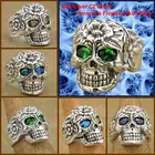 Твердое Стерлинговое Серебро 925 пробы крутой рыцарь индивидуальность любовные цветы череп, кольцо для панков рок Ретро мода CZ камень кольцо 9W123405