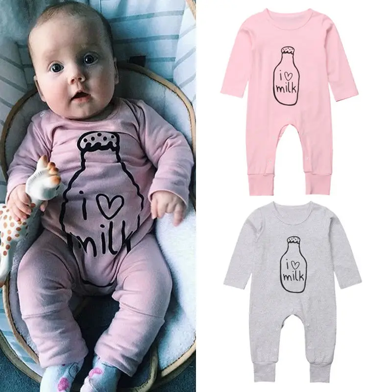 Новое поступление хлопковый комбинезон с надписью I Love Milk для новорожденных