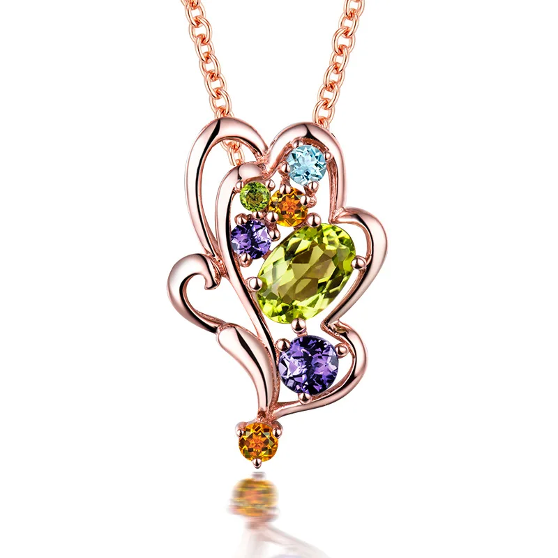 Подвеска с аметистом из сапфира 18 К розовая золотой лист цветной драгоценный