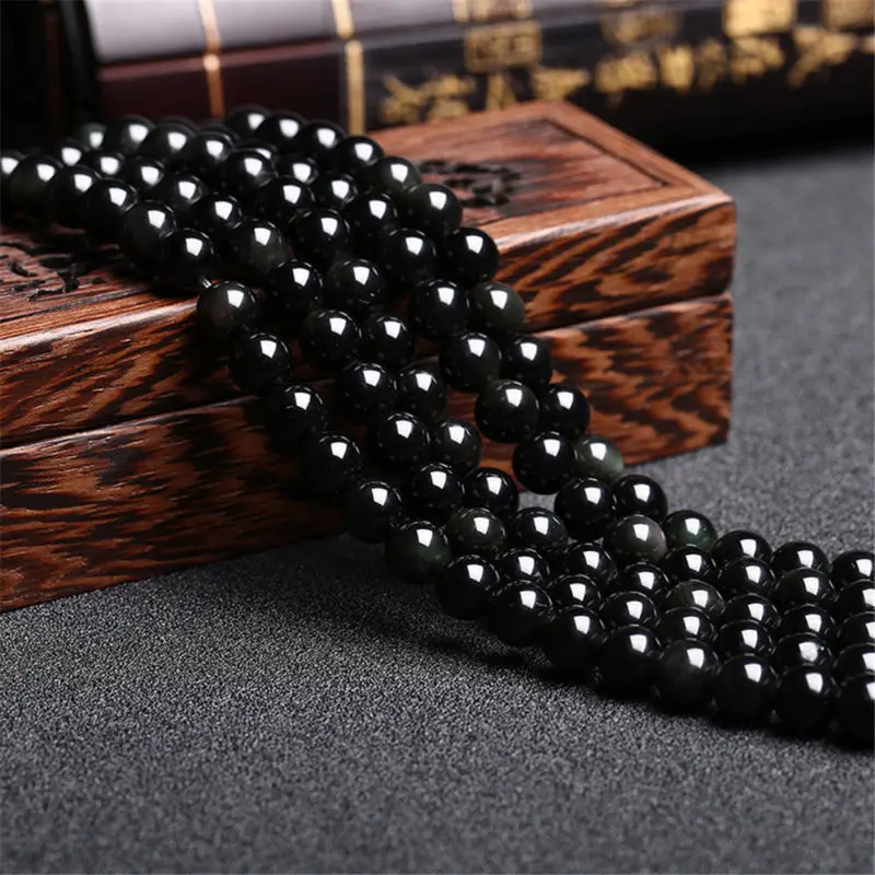 Natural Stone Genuine Black Obsidian Gem Beads For Jewelry Making 15&quot | Украшения и аксессуары