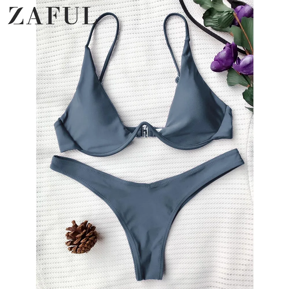 ZAFUL Купальник на косточках с глубоким вырезом для женщин Купальники пляжного отдыха Сплошной комплект из