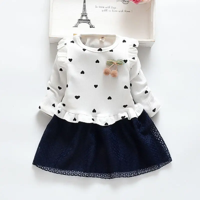 Girls dress spring and autumn long-sleeved children's clothing new cotton mesh 2 3 4 5 years | Детская одежда и обувь