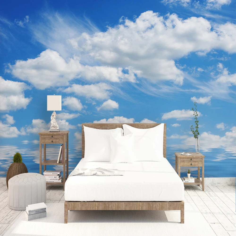 Blue Sky Wall Mural Partly Cloudy Living Room 3D Decoration Wallpaper | Fabric &amp Textile Wallcoverings