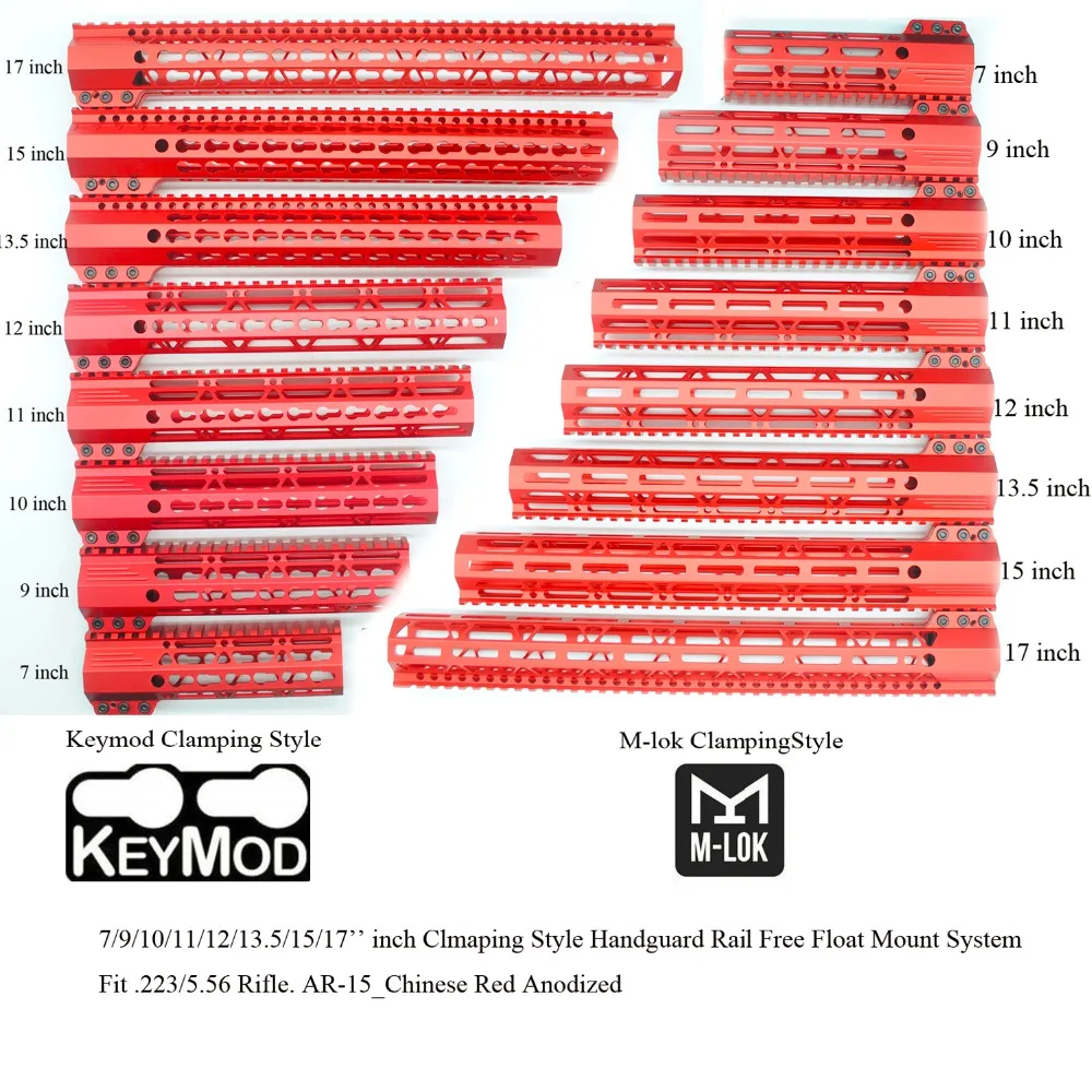 

Aplus 7/9/10/11/12/13.5/15/17'' inch Red Clamping Style Handguard Rail Keymod / M-lok Picatinny Mount System Fit .223/5.56
