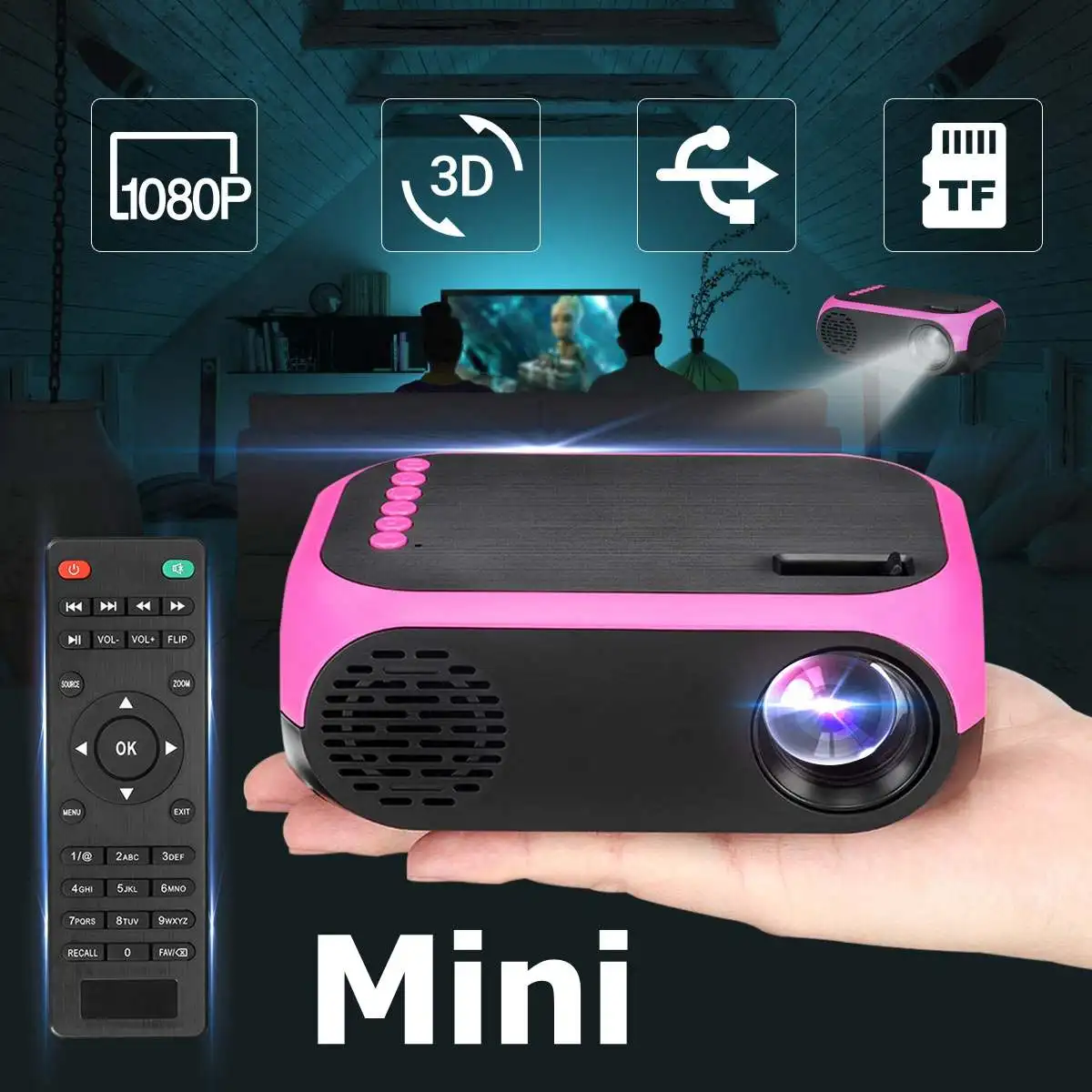 Мини проектор 1080p HD USB TF с поддержкой 3D MP4 портативный кинопроектор для домашнего