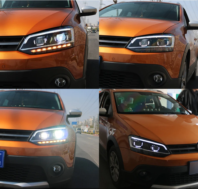 Roadot фары чехол для VW polo 2011 2017 светодиодные Противотуманные двухлучевые