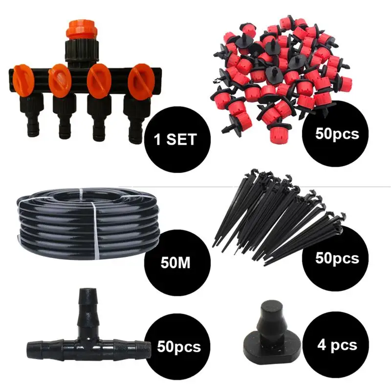

156 шт., 50 м Φ автоматический полив садового шланга, Микро Капельное устройство с регулируемыми капельницами