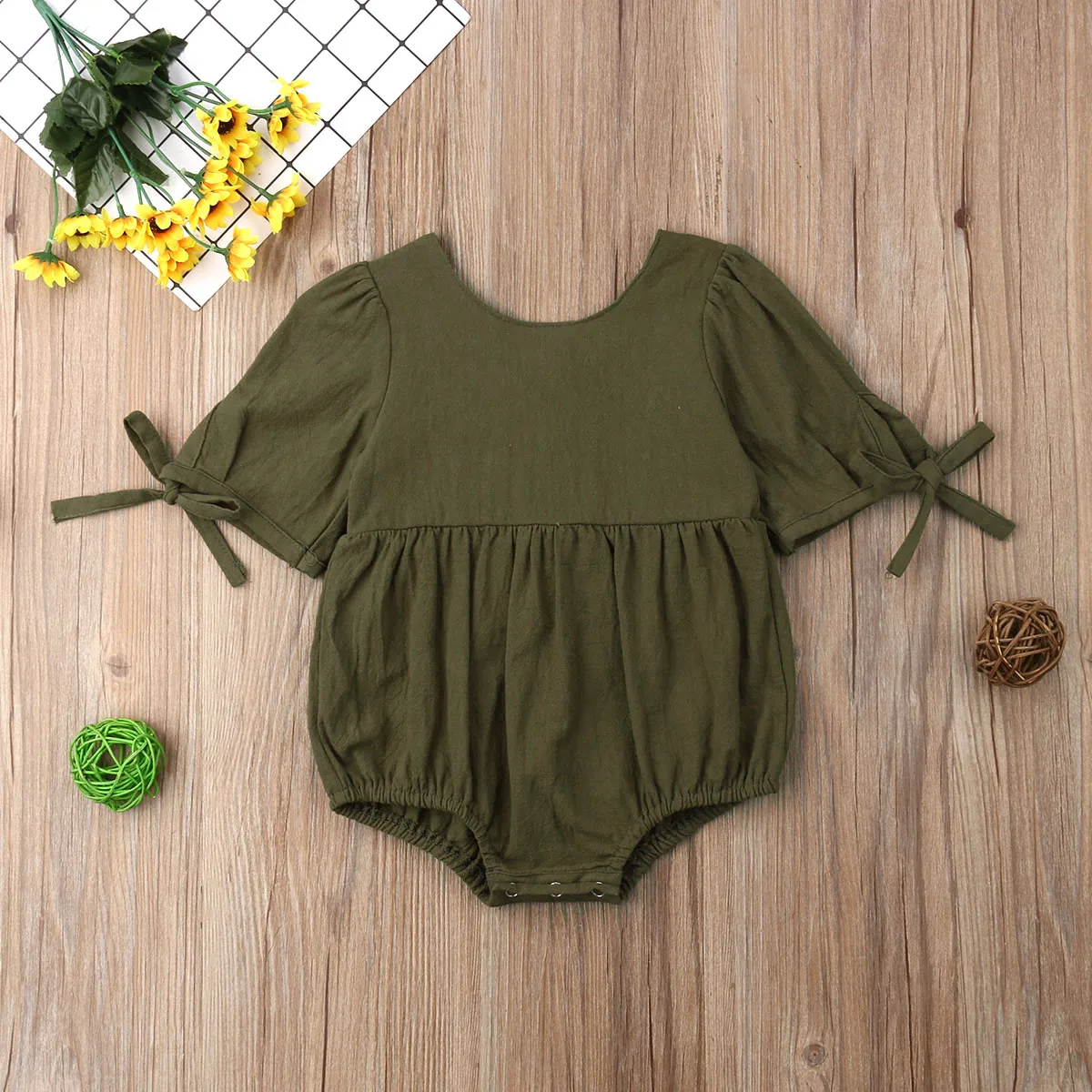 2019 Brand New Newborn Infant Baby Girls Solid Bodysuit Short Sleeve Bowknot Belt Jumpsuit Playsuit Casual Summer Clothes 0-24M | Детская