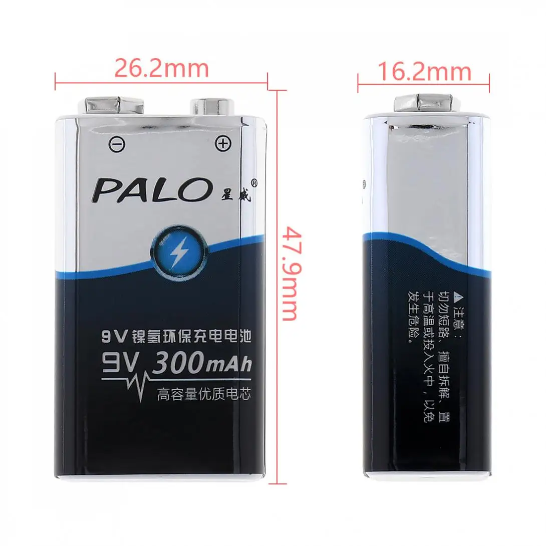 PALO 2 шт. 300 мАч 9 В 6F22 аккумулятор Ni MH в перезаряжаемые батареи 3A зарядный ток для