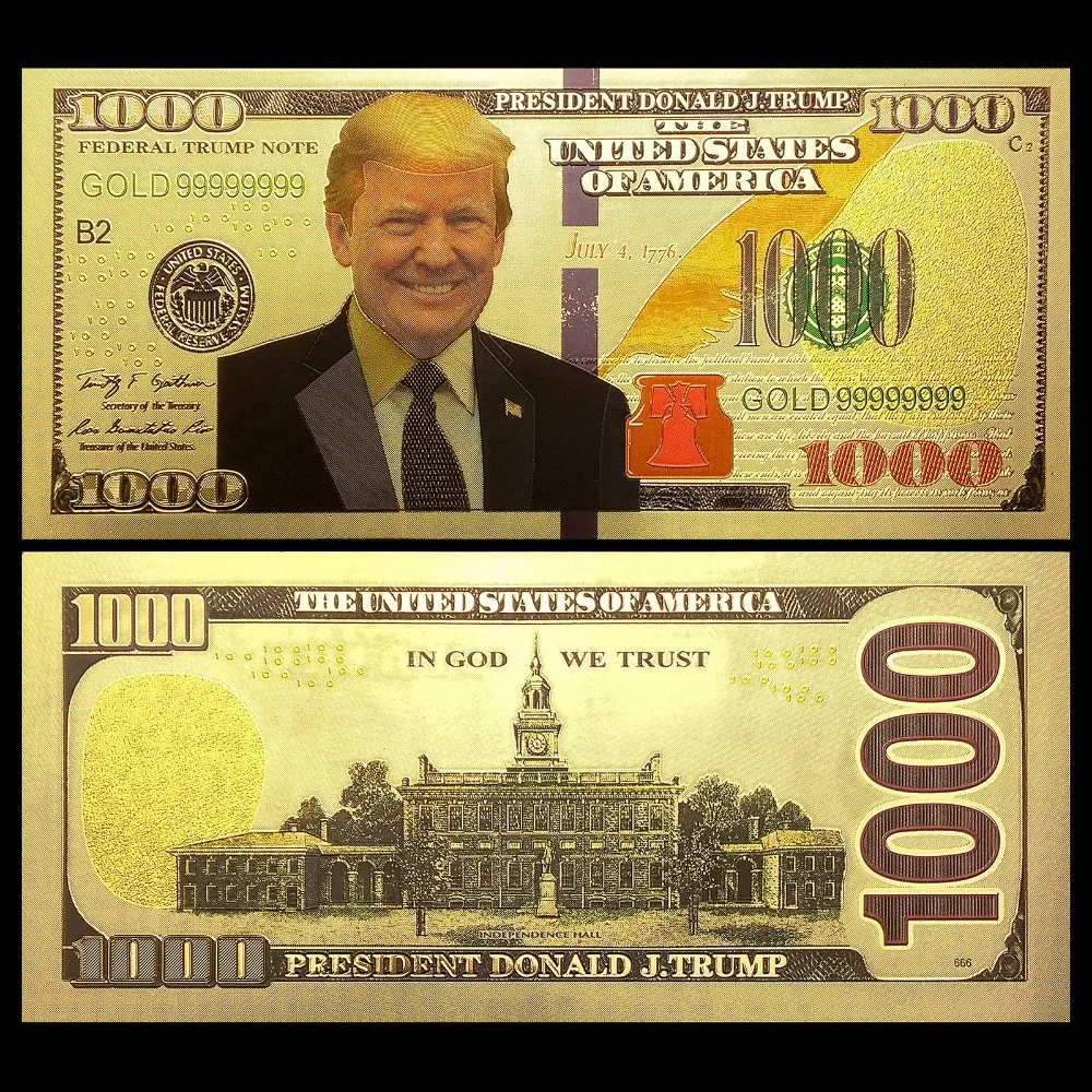 Лот 1/5/10 шт Federal Trump Note 1000 USD Золотая банкнота 24k позолоченные модные банкноты