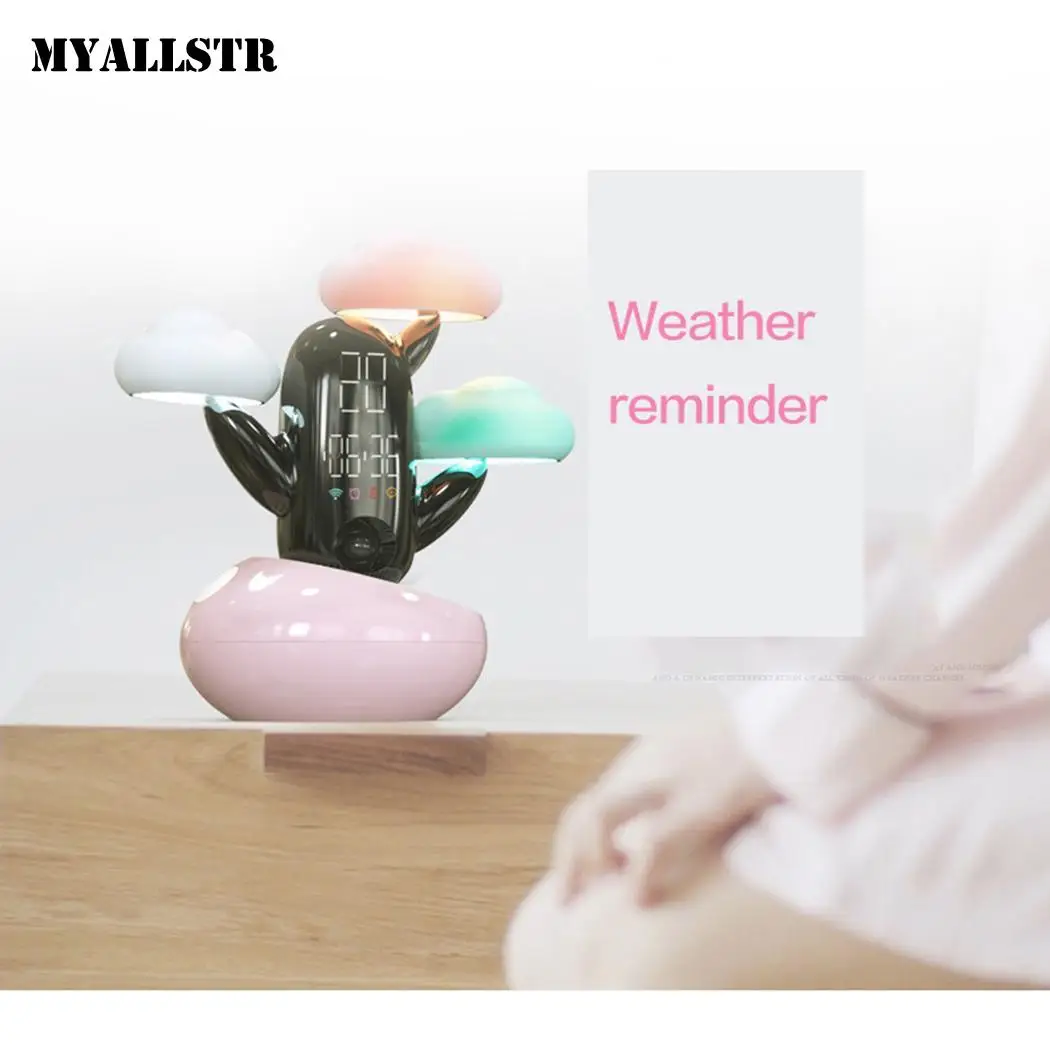 Intelligent Home Glowing Temperature Clock Cloud Alarm 5V Unisex Desktop Sound Digital Clocks 3W 2000mAh 500mA DC | Дом и сад