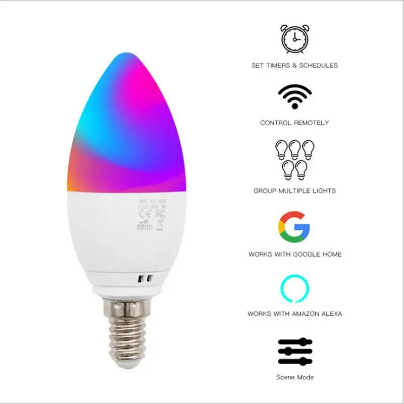 5 Вт LED E14 WIFI умная Свеча образная лампа свет пламя эмуляция Атмосфера