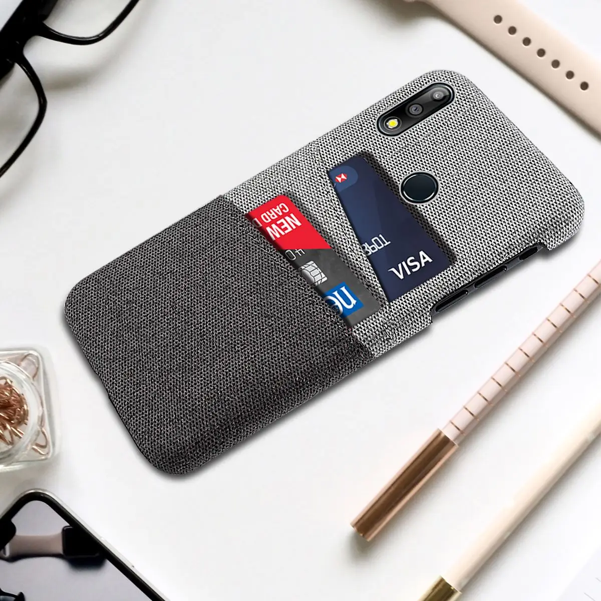 For Asus Zenfone Max Pro M2 ZB631KL ZB633KL Case Fabric Cloth Splicing Card Slot Hard PC Cover | Мобильные телефоны и