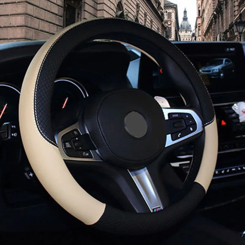 Кожаный Автомобильный руль Крышка Анти-протектора Fit 38 см бежевый новый |