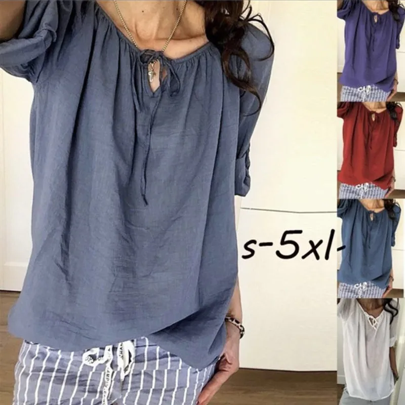 5XL Большие размеры женские блузки летние топы новая блуза для отдыха с v образным