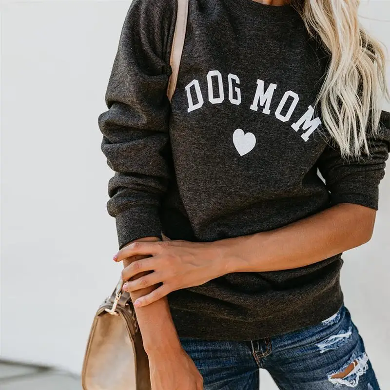 Dog Mom Women Plus Velvet Fashionable Long Sleeve Casual Sweatshirt Printing Heart-Shaped Print Kawaii Clothing | Женская одежда