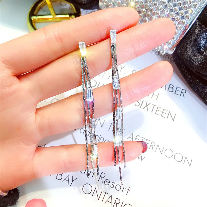 FYUAN модные серьги-капли с кристаллами для женщин Bijoux длинные висячие серьги