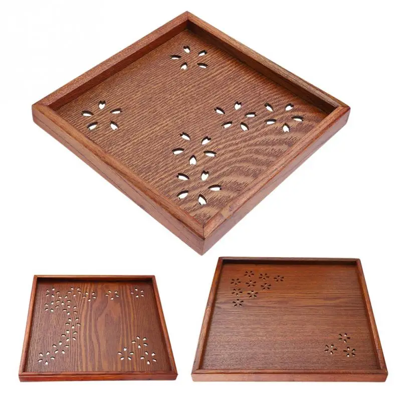 Квадратный деревянный пол из цельного массива сервировочный поднос полый узор