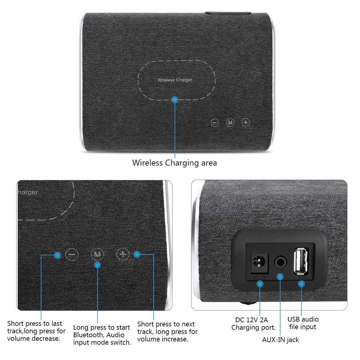Excelvan F176 Беспроводное зарядное устройство с 20 Вт Bluetooth спикер Поддержка AUX/USB