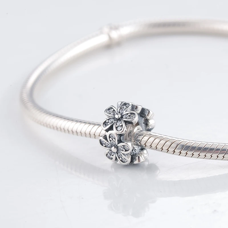 Devolove 925 Стерлинговое Серебро ослепительные ромашки цветок CZ Шарм Fit Pandora браслет