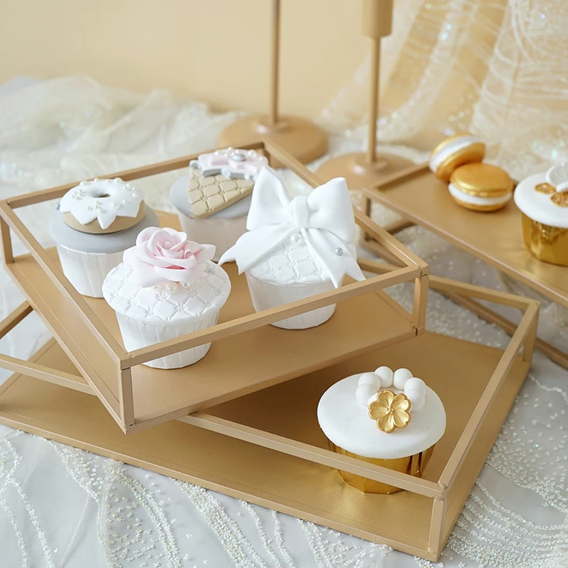 

Champagne gold tray 1 piece cake tools fondant dessert home decorations sweet table fitting Storage Holders & Racks