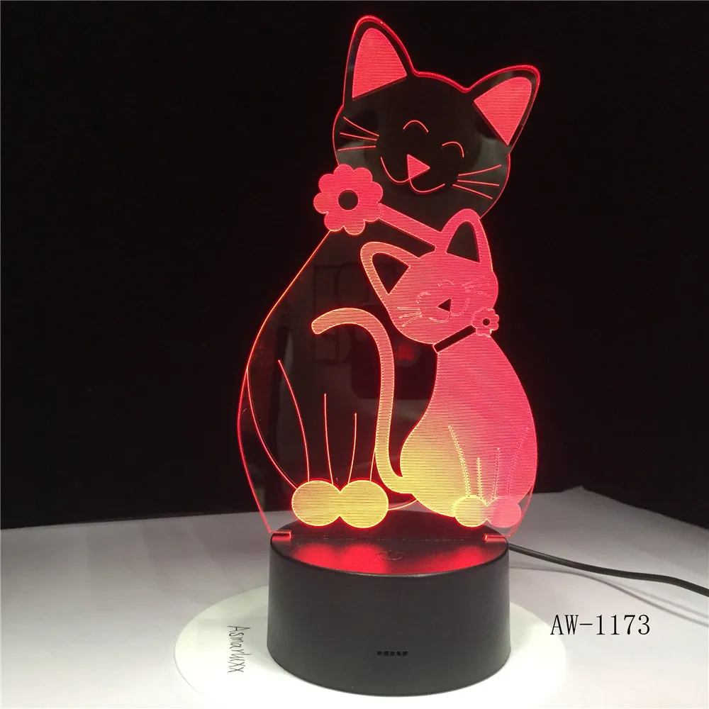 3D уютный лежащий вниз Leisure Cat светодиодный ночник USB Touch 7 Красочный свет детская