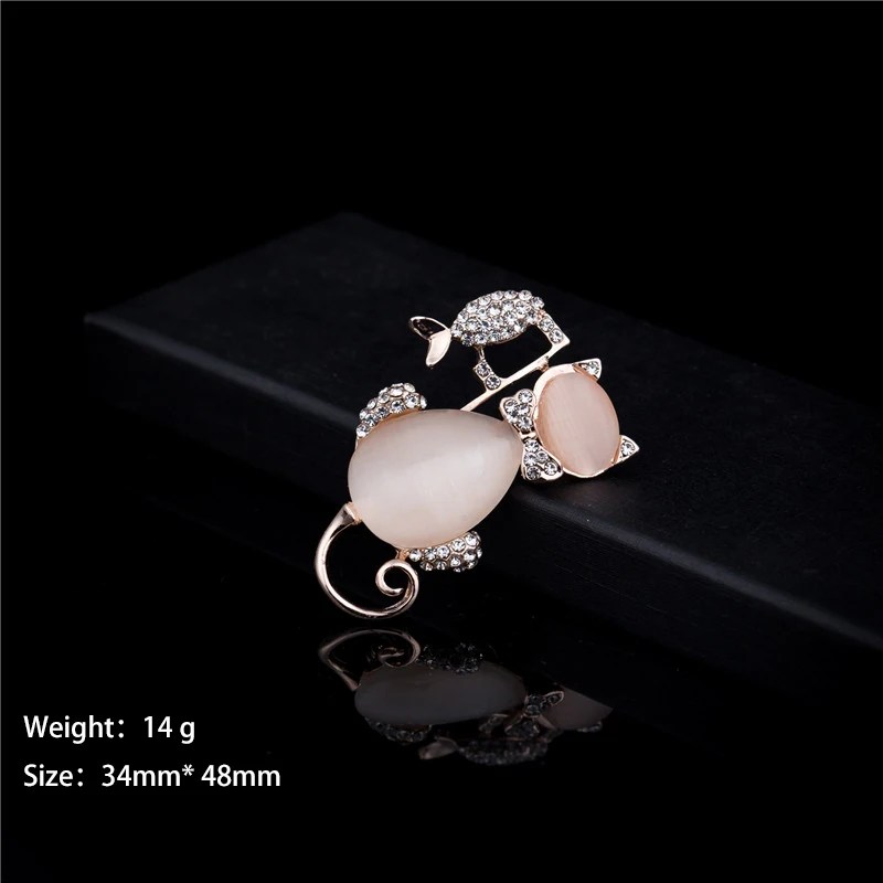 New Fashion Opal Stone Cute Cat Brooch for Women Pin Decorative Garment Accessories Wedding Bridal Dress Jewelry | Украшения и