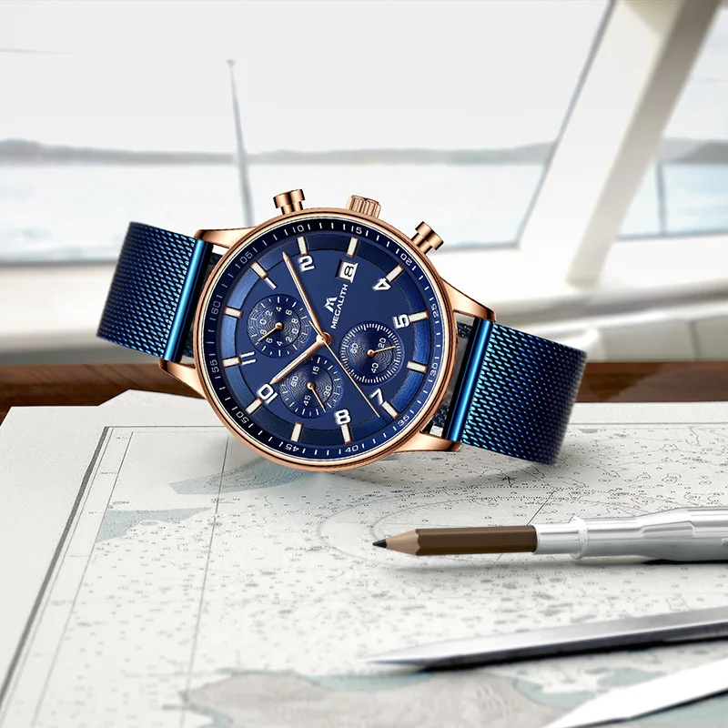 MEGALITH мужские роскошные часы модные водонепроницаемые спортивные наручные