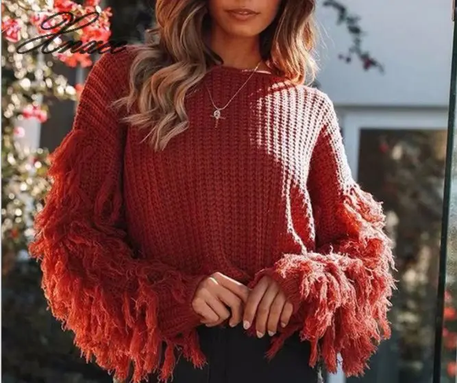 Long Sleeve Thick Needle Sweater Women Pullover Knitted Tassel Solid Jumpers 2020 Autumn Winter | Женская одежда