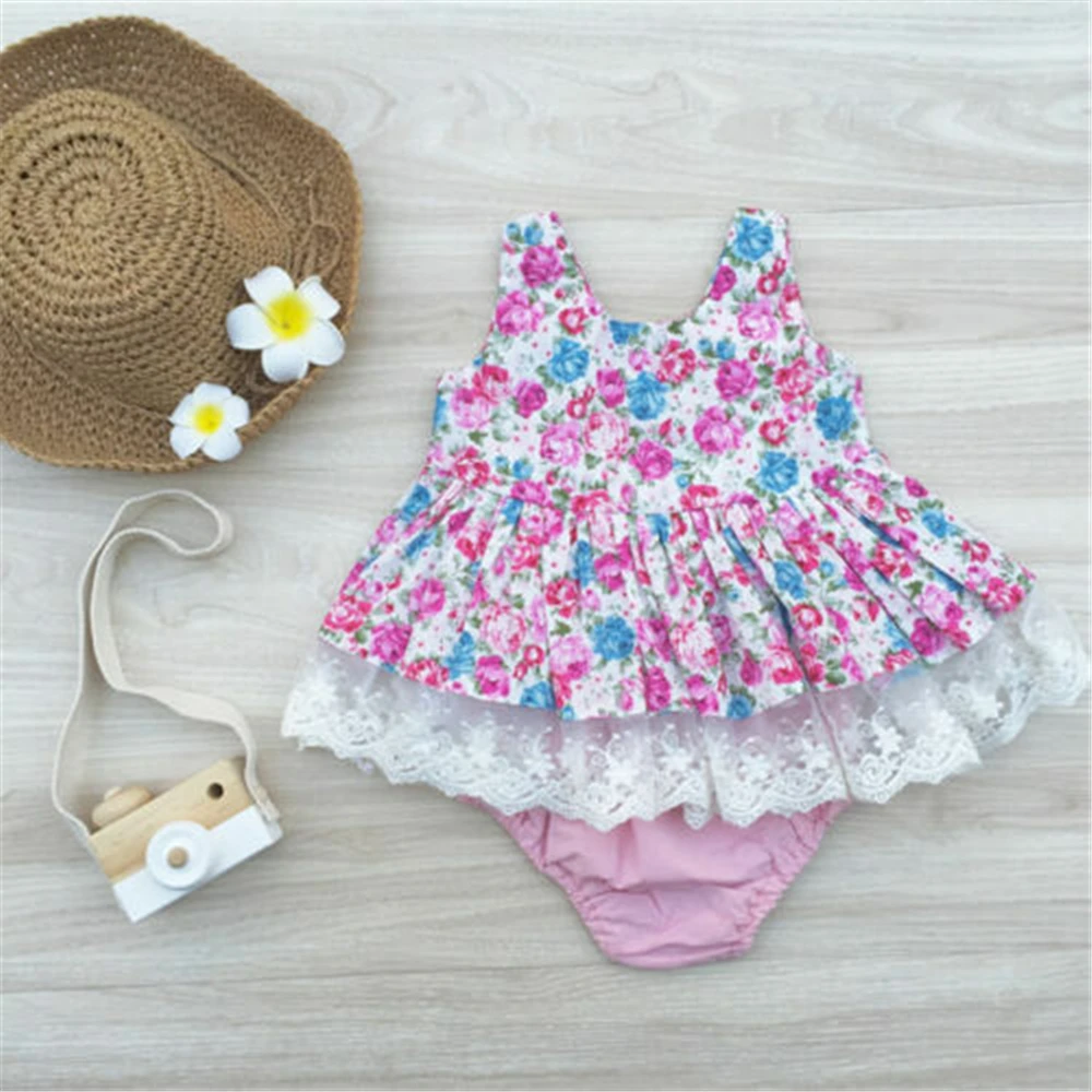 2017 Infant Bebe 0-24M Girl Newborn flower cotton blend lace edge Princess Dress Skirt+Pants baby girl Clothes set vestidos | Детская