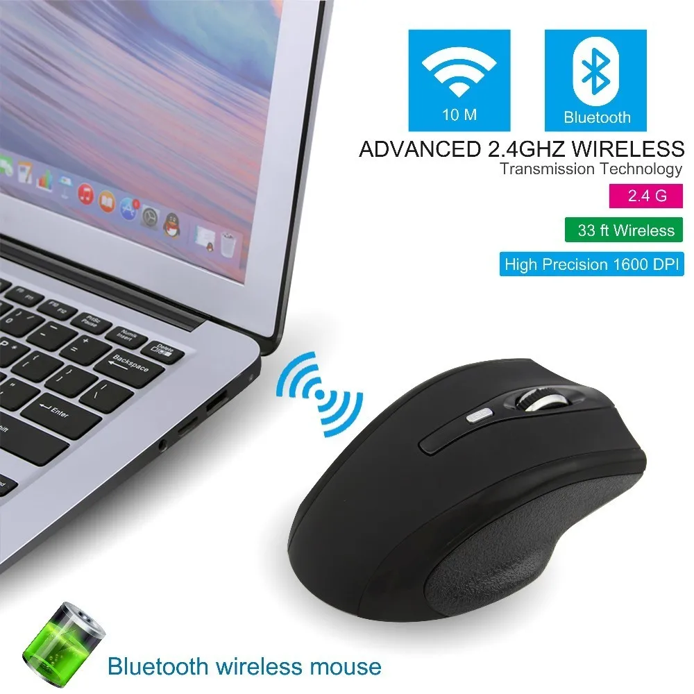 Беспроводная компьютерная мышь перезаряжаемая эргономичная Bluetooth 1600DPI