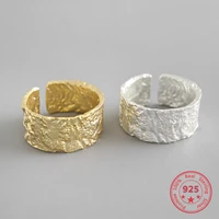 925 sterling silver ring irregular concave surface gold and silver foil paper wide face ladies ring