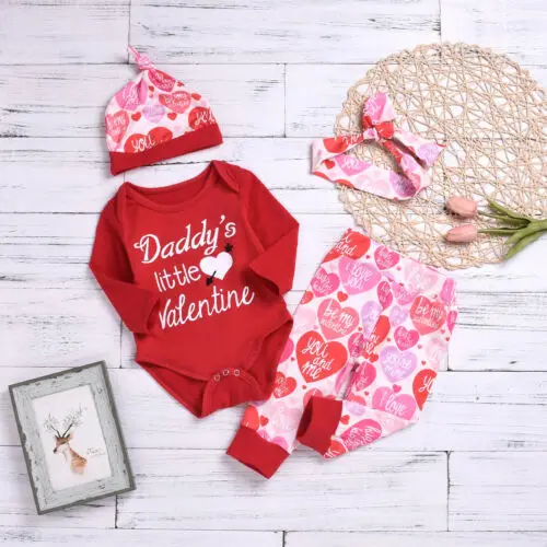 2019 Одежда для новорожденных девочек и мальчиков с надписью My 1St Valentine's Day