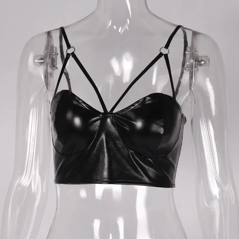 Для женщин пикантные майки летние из искусственной кожи в стиле панк Модные