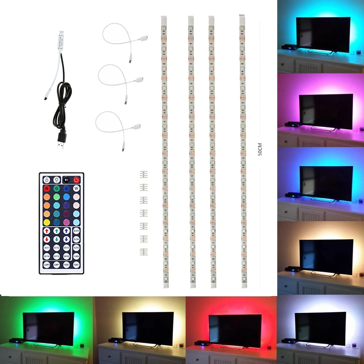 Новая светодиодная лента RGB 5050 2 м для домашнего кинотеатра комплект