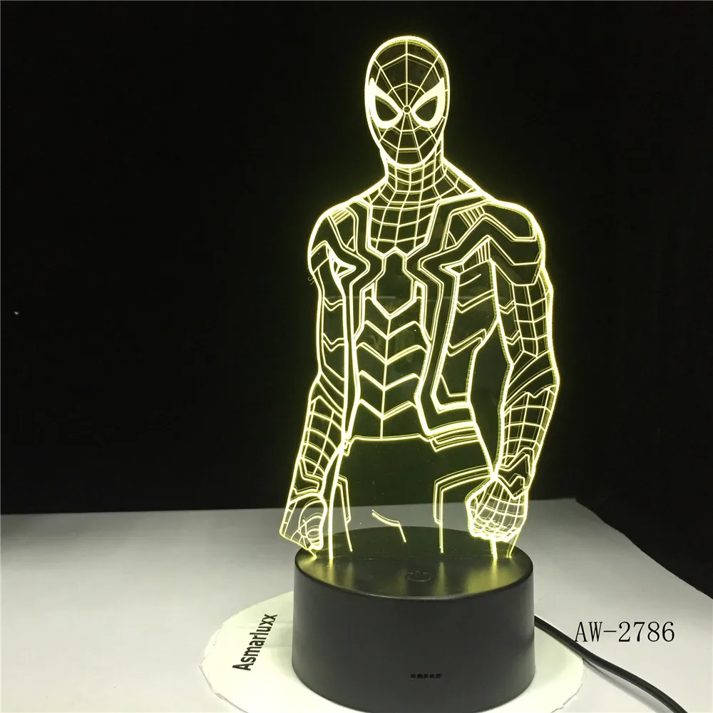 Человек паук супергерой ночник 3D видение лампа акрил 7 цветов Изменение USB