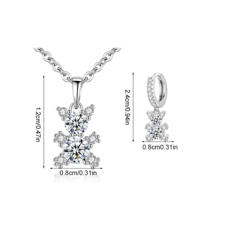 Pet Bear Jewelry Set Women Female Kawaii Lovely Clothing Accessories Earring Necklace Korean Style Rose Gold Silver Birthday Gif | Украшения