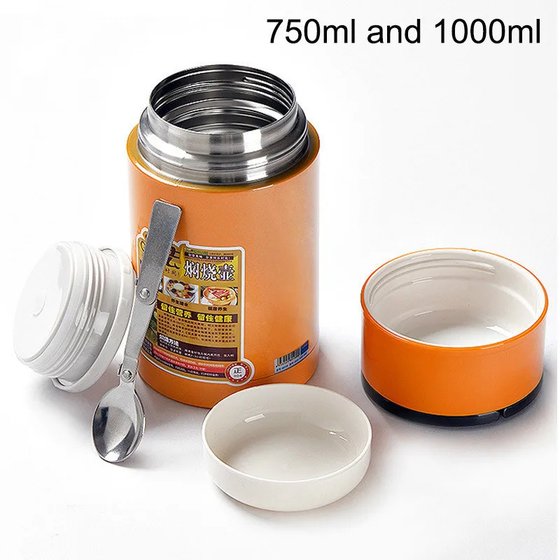 Термо Ланч бокс из нержавеющей стали суповая кружка 1Л контейнер для еды термос