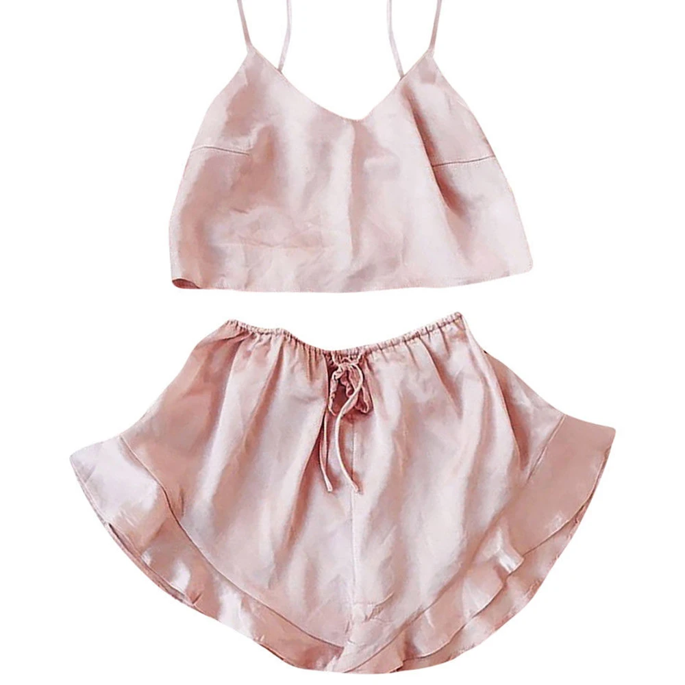 Женское атласное шелковое нижнее белье комплект одежды для сна с регулируемым