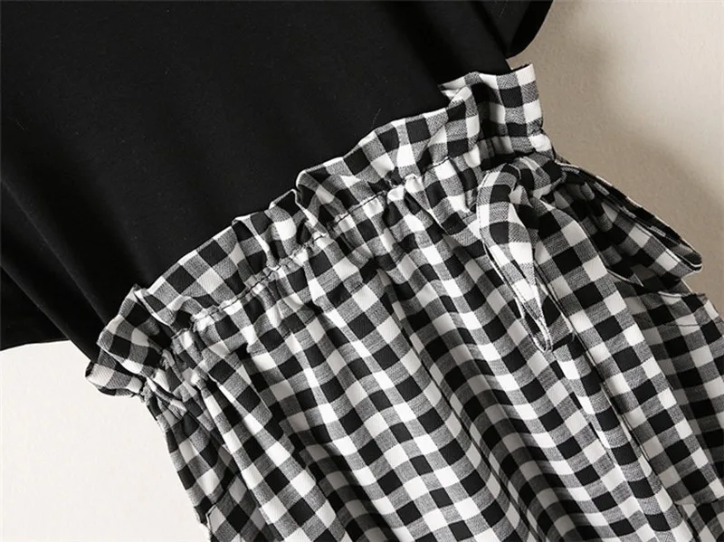 Женское клетчатое платье CHICEVER винтажное составного кроя с оборками круглым