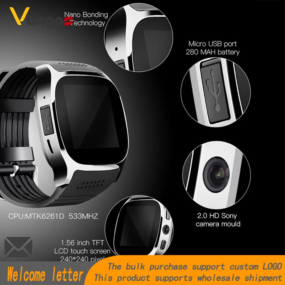 Спортивные Смарт часы Vangas T8 с функцией анти потери поддержка sim карты TF камера