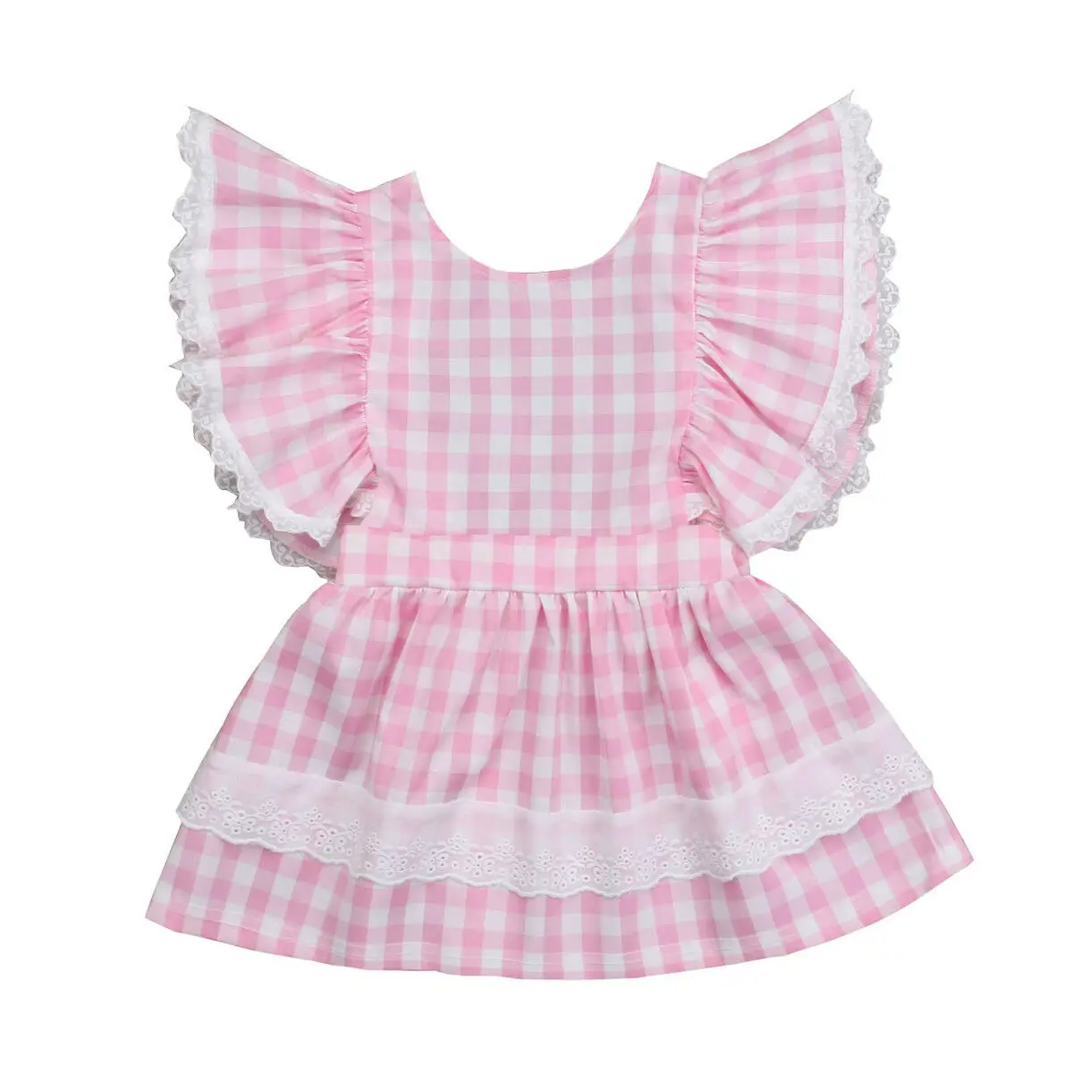 2019 Summer Children Girls Dress Ruffles Sleeve Lace Plaid Princess Pageant Party Dresses Sundress Clothes 2-7Y | Детская одежда и