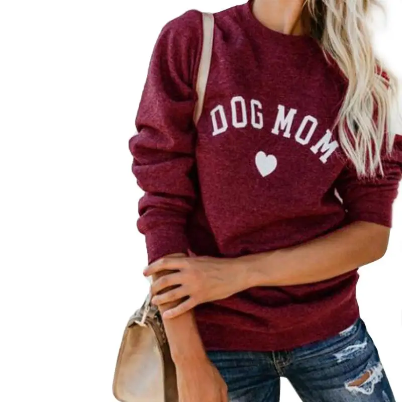 Dog Mom Women Plus Velvet Fashionable Long Sleeve Casual Sweatshirt Printing Heart-Shaped Print Kawaii Clothing | Женская одежда
