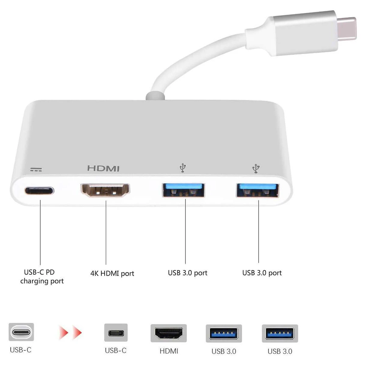 Топ Usb C к Hdmi адаптер 4K type многопортовый Av конвертер с 2 3 0 портами для Macbook Pro Google